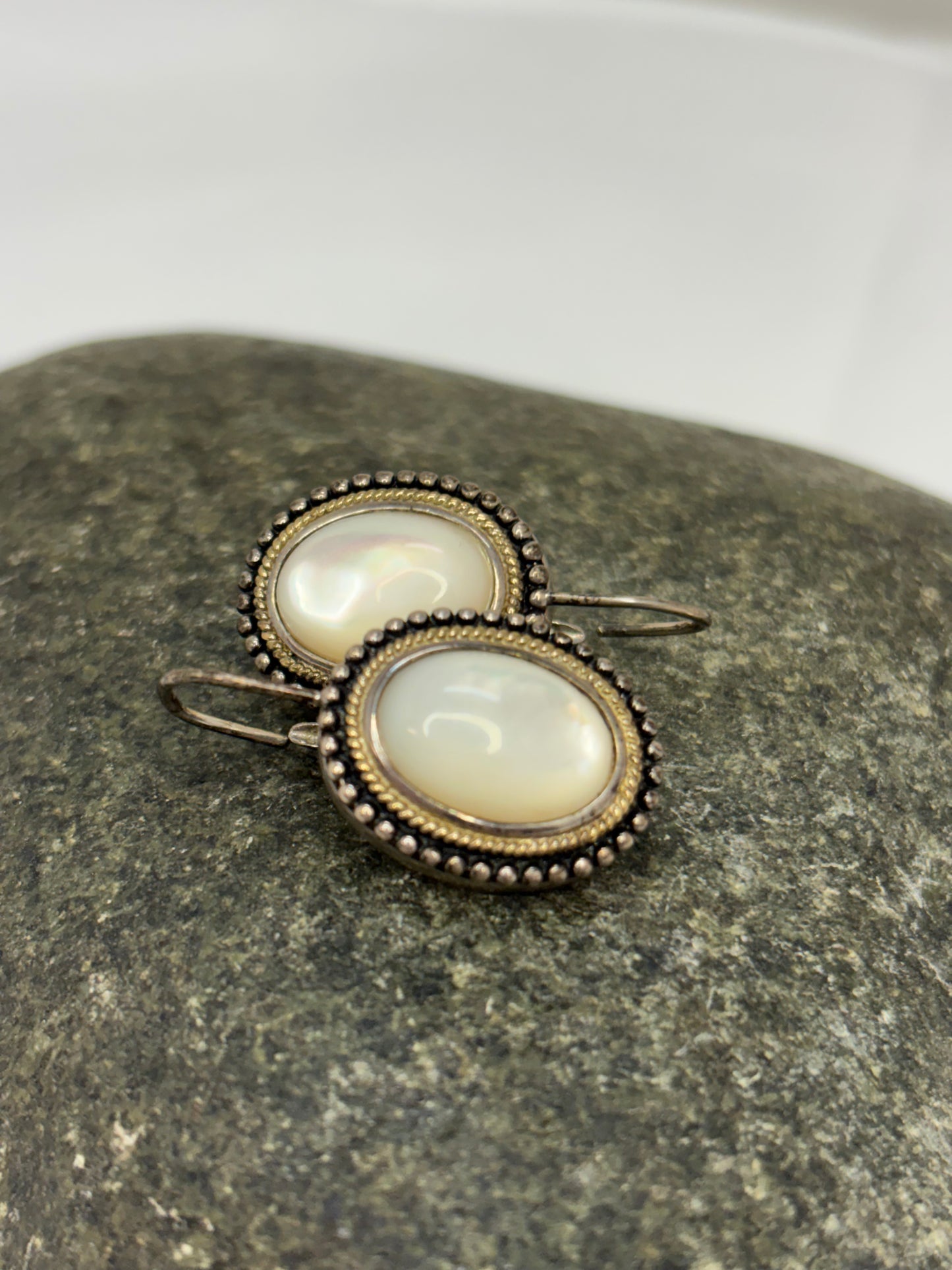 Designed Signed GV Sterling Silver Mother of Pearl Earrings