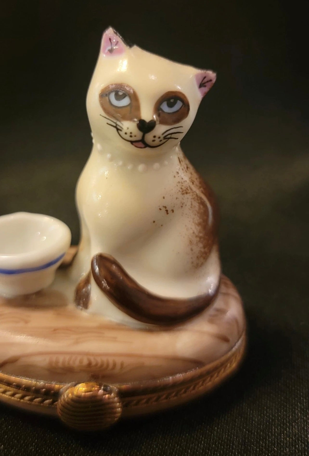 Vintage Limoges Handpainted Cat With Mouse Trinket Box