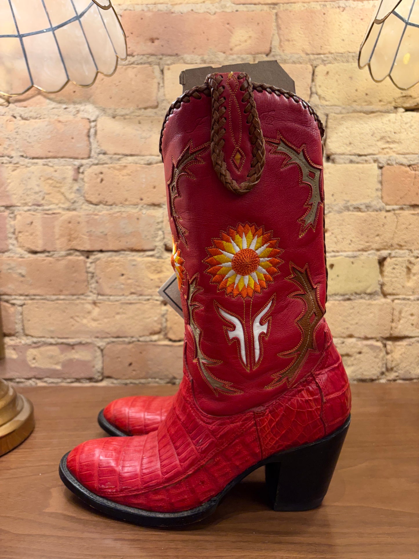 FRYE Jennifer Estes Crocodile Western Red Cowboy Boots 6 1/2