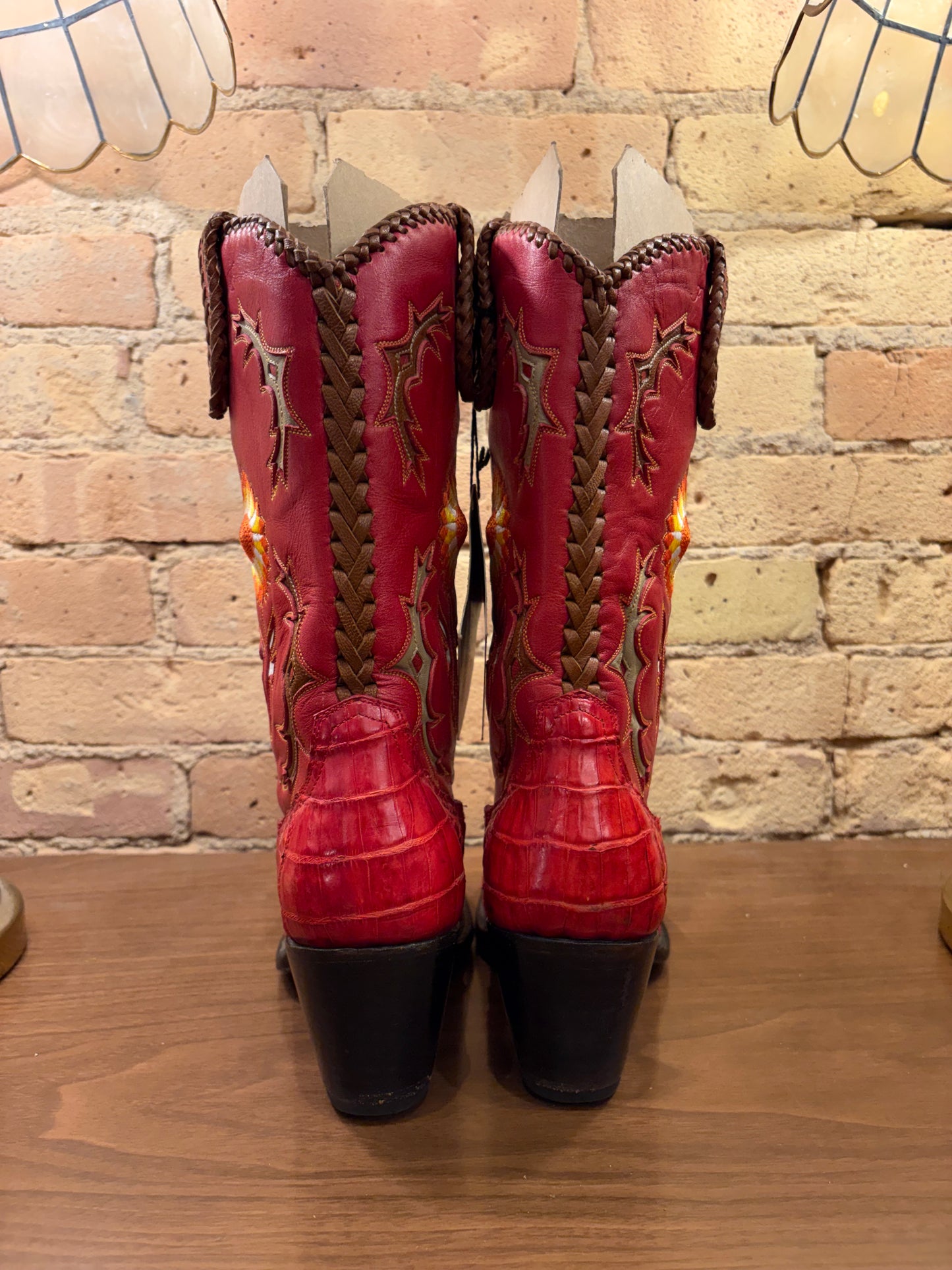 FRYE Jennifer Estes Crocodile Western Red Cowboy Boots 6 1/2