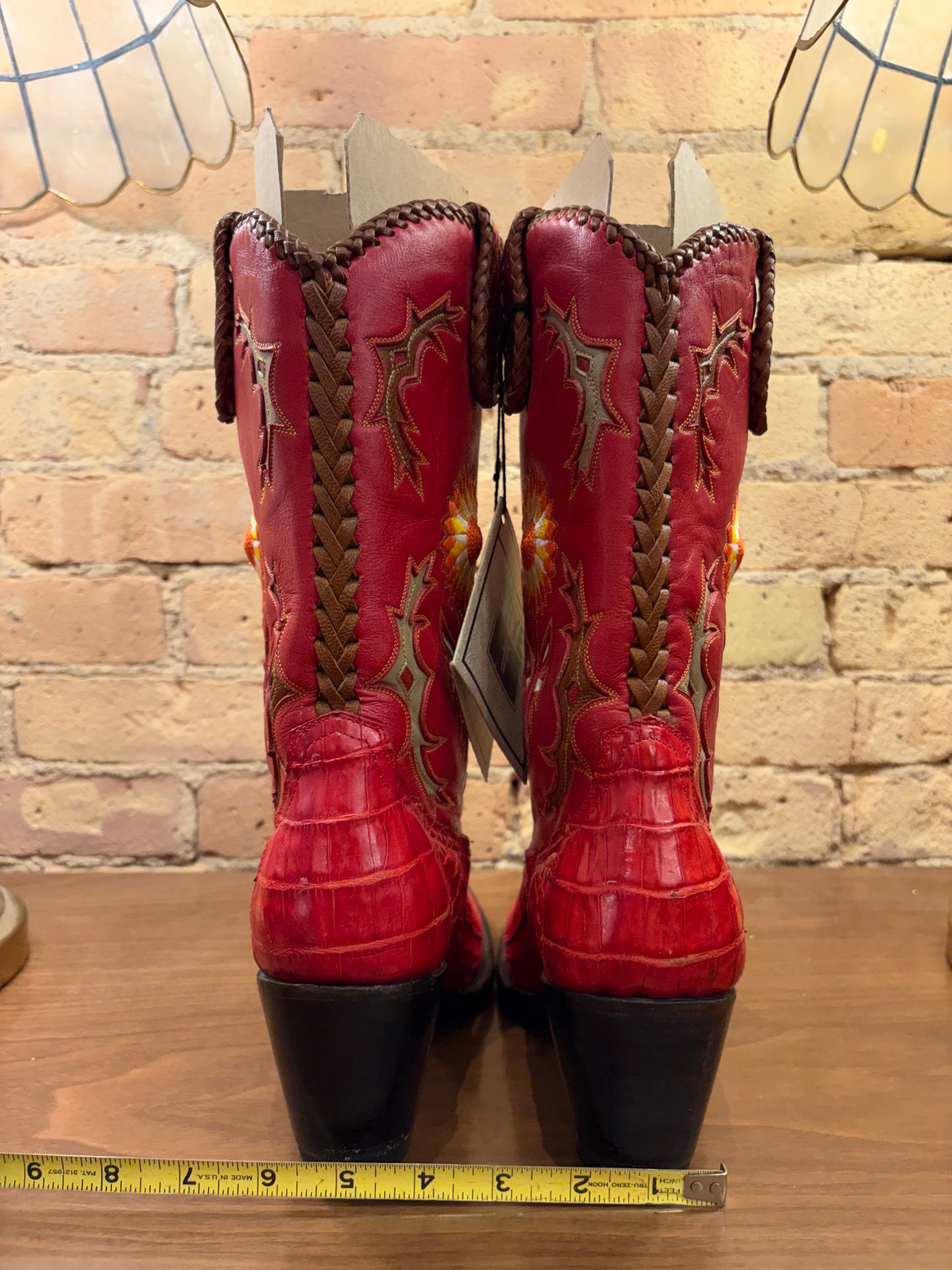 FRYE Jennifer Estes Crocodile Western Red Cowboy Boots 6 1/2