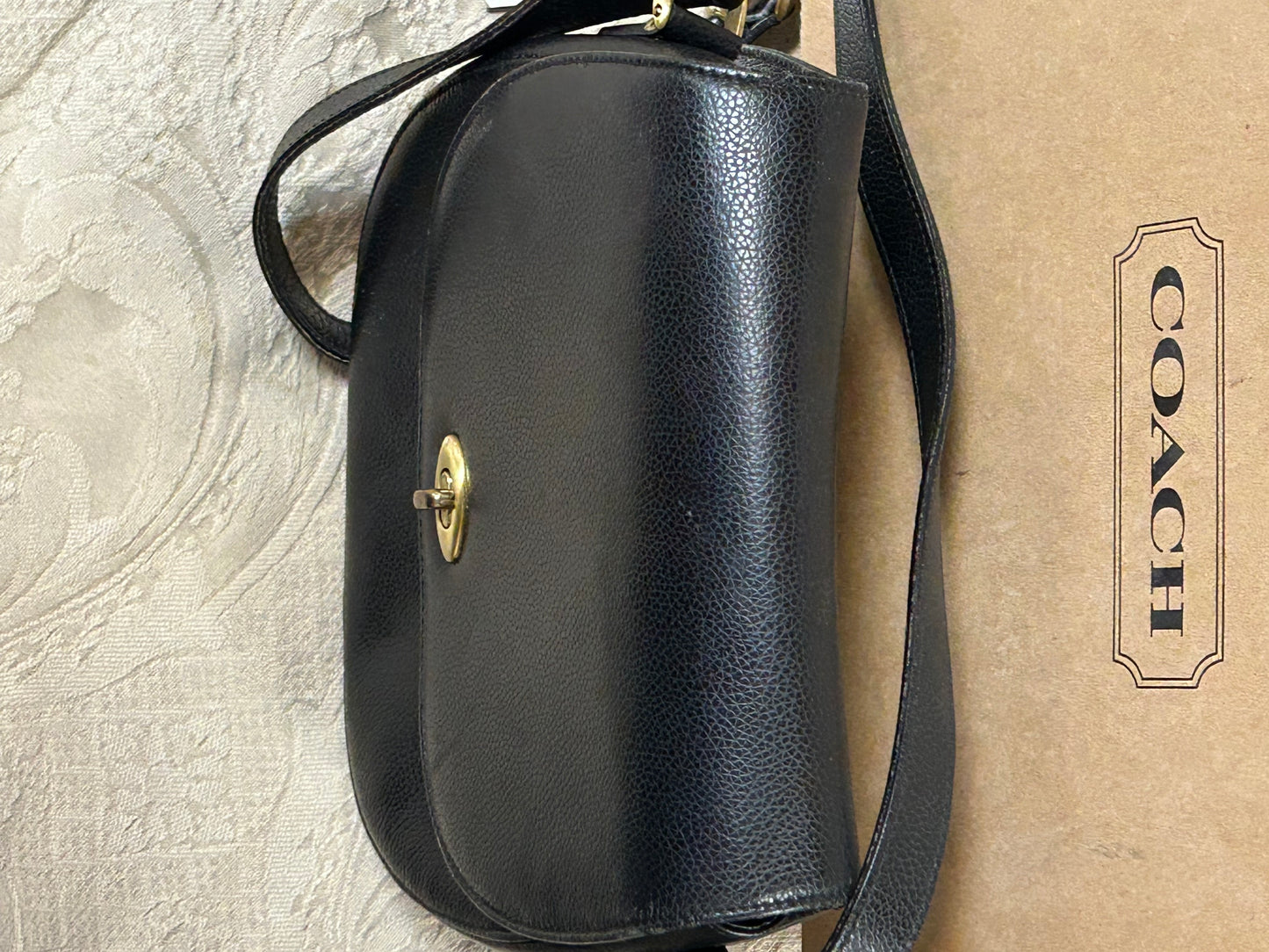 Coach Pebble Leather Madison Carlyle 4401 Flap Crossbody Handbag Black Purse Box