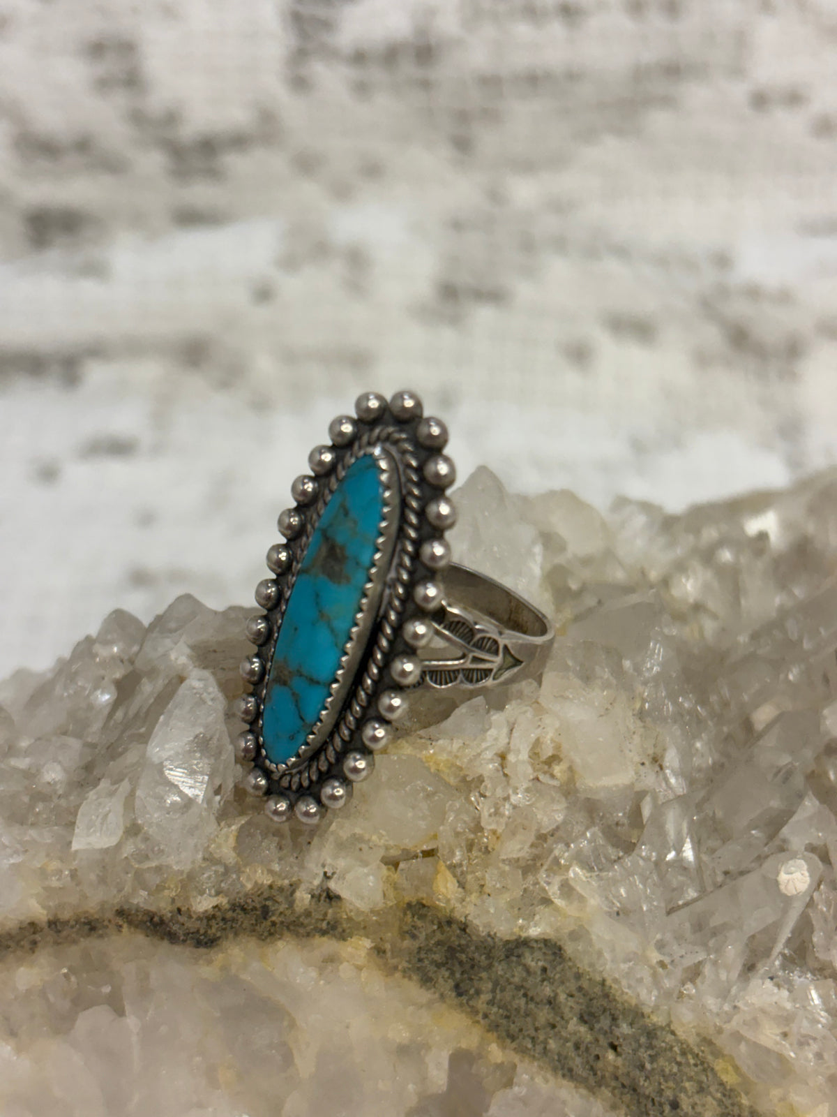Vintage Navajo Sterling Silver & Turquoise Ring Signed by Jane Popovich size 7