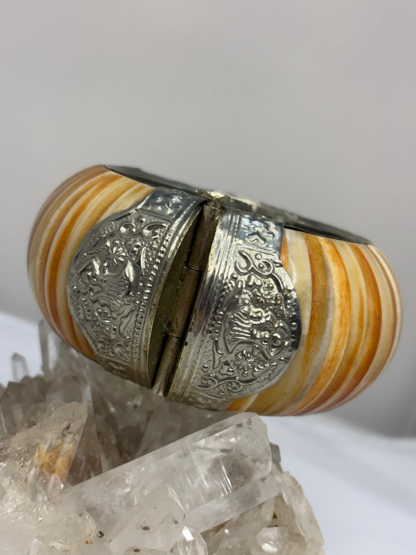 Multicolored orange Agate Hinged Bangle Bracelet