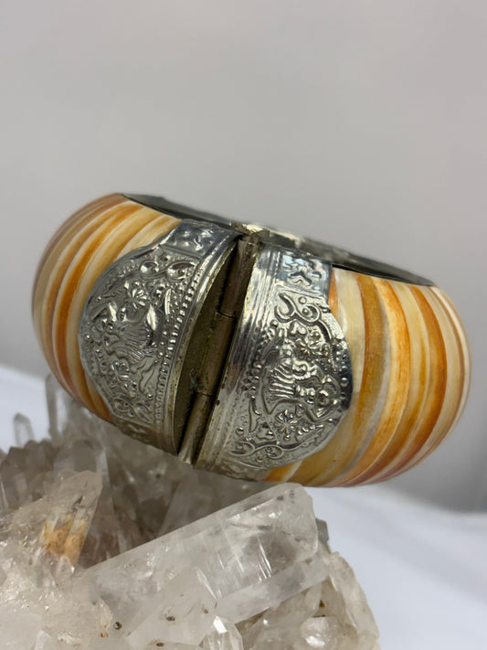Multicolored orange Agate Hinged Bangle Bracelet