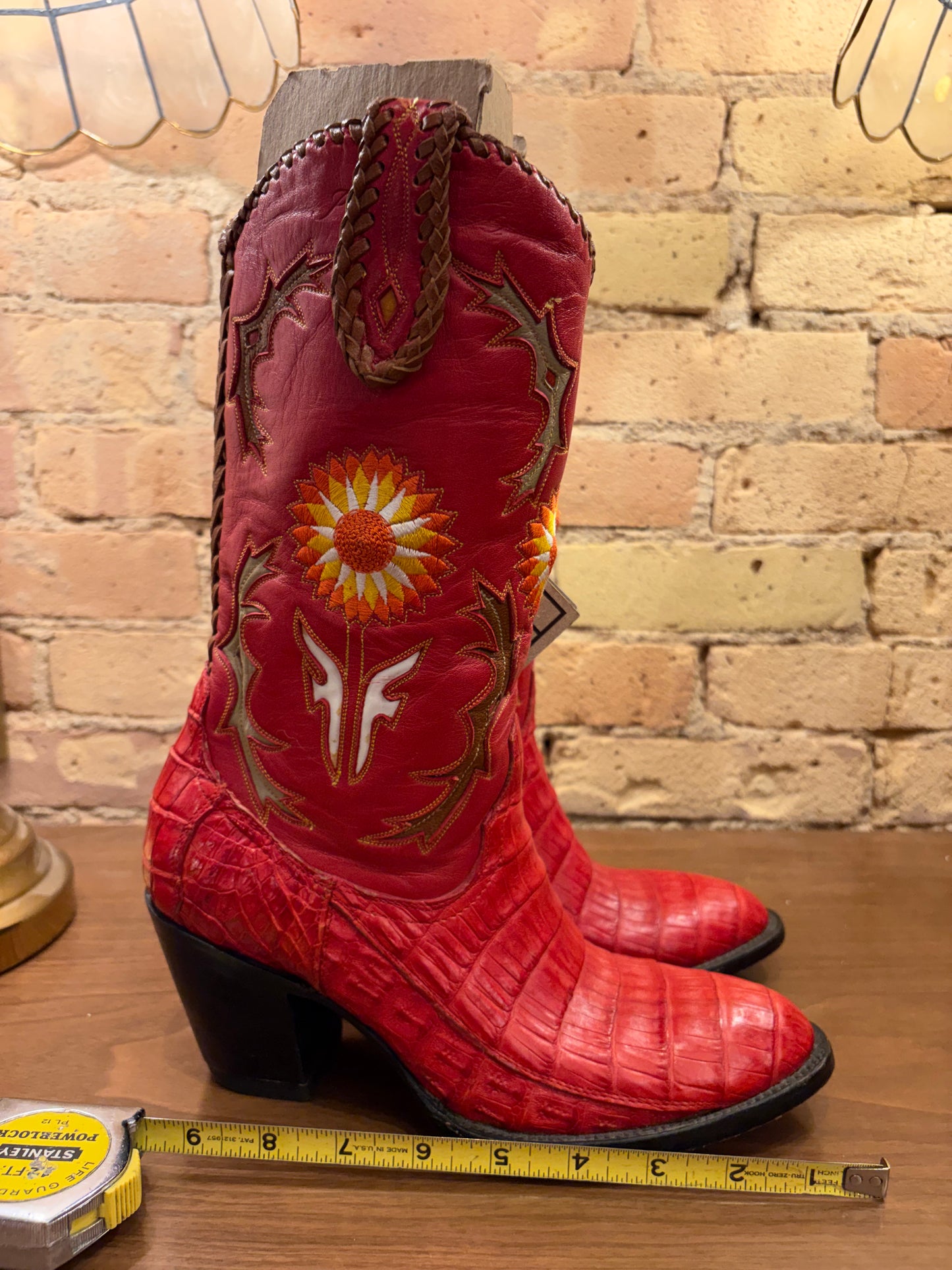 FRYE Jennifer Estes Crocodile Western Red Cowboy Boots 6 1/2