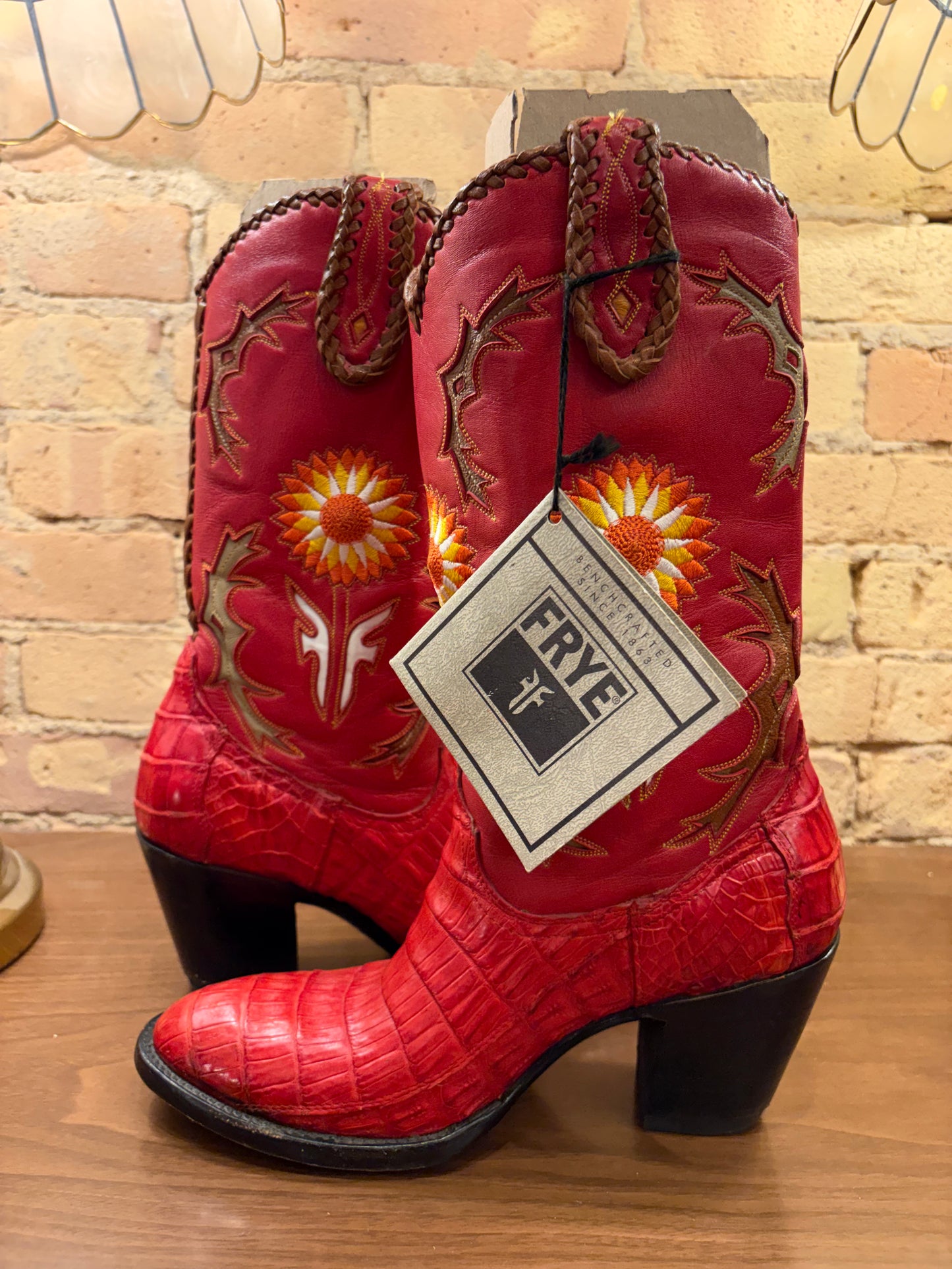 FRYE Jennifer Estes Crocodile Western Red Cowboy Boots 6 1/2