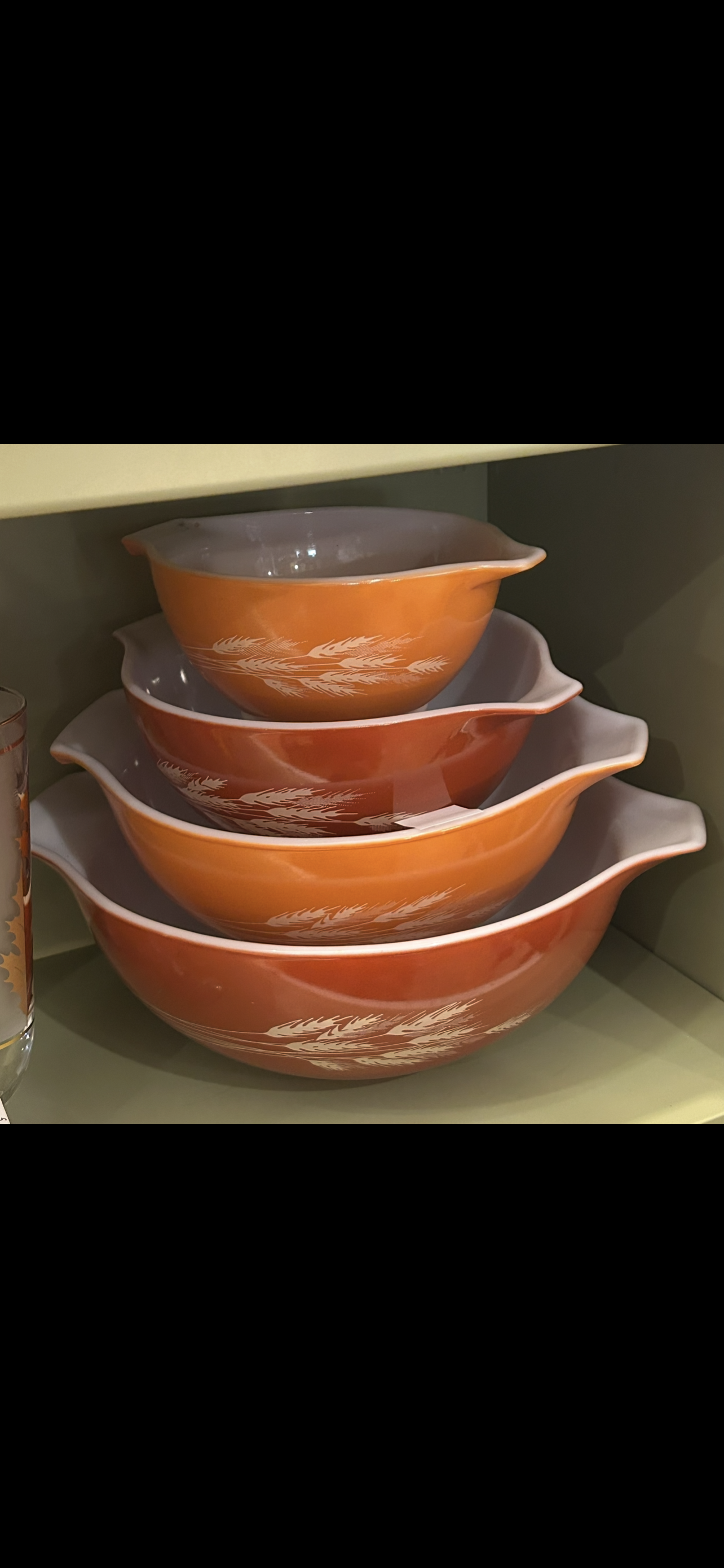 Vintage Pyrex Autumn Harvest Wheat Nesting Cinderella Mixing Bowls Set of 4