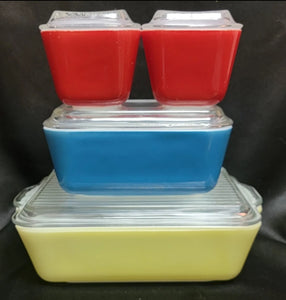 Vintage Pyrex Primary Colors Refrigerator Dish Set Complete 8pc 501 502 503
