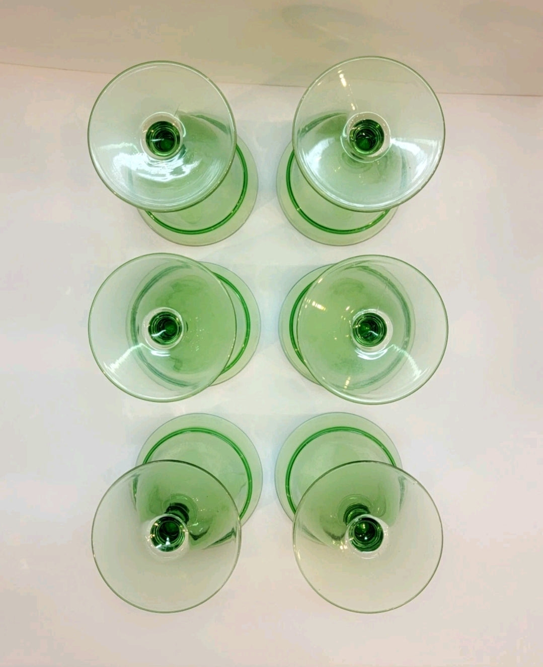 Vintage Set Of 6 Green Fostoria Priscilla Footed Glasses