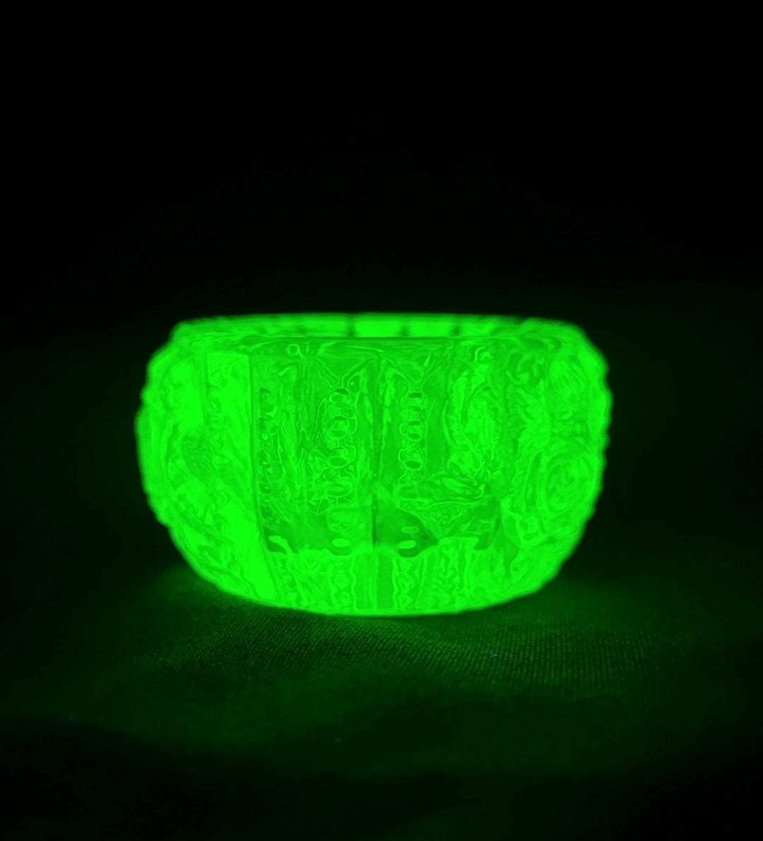 Vintage Set Of Two Vaseline Uranium Glass Rose Pattern Salt Cellars