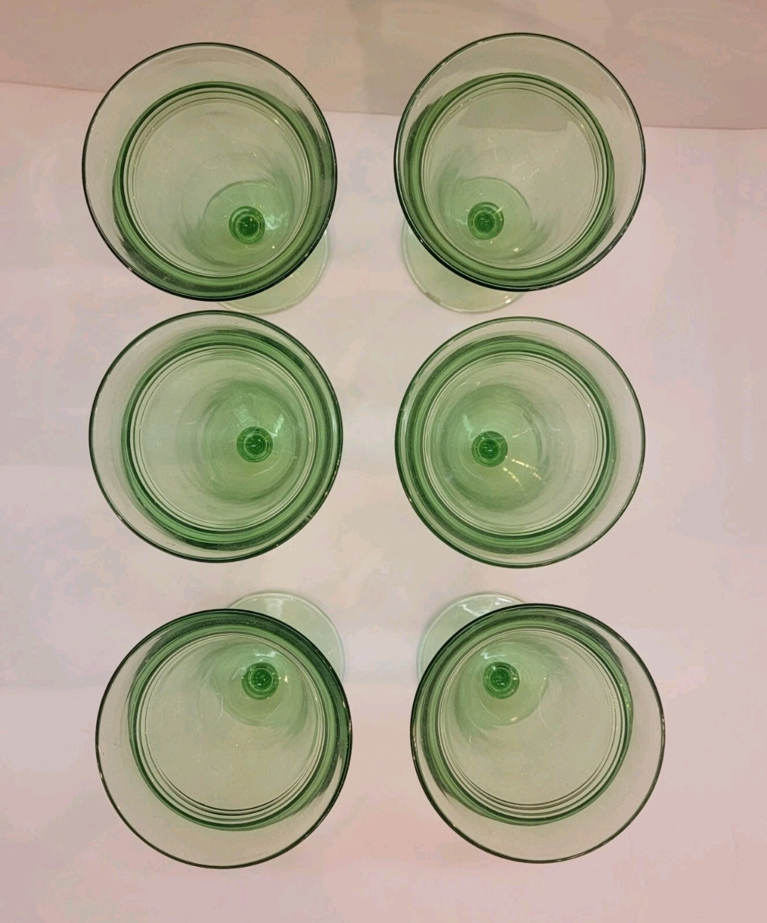 Vintage Set Of 6 Green Fostoria Priscilla Footed Glasses
