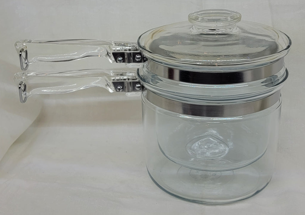 RARE Vintage Pyrex Flameware 1.5 QT Double Boiler With Glass Handles 1950s  Pyrex Flameware Double Boiler Pot 