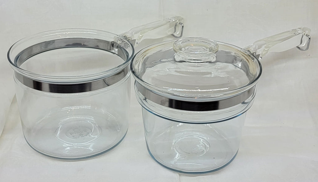 Pyrex 6763L Glass Double Boiler Clear w/ Lid Cookware Flameware USA Vtg