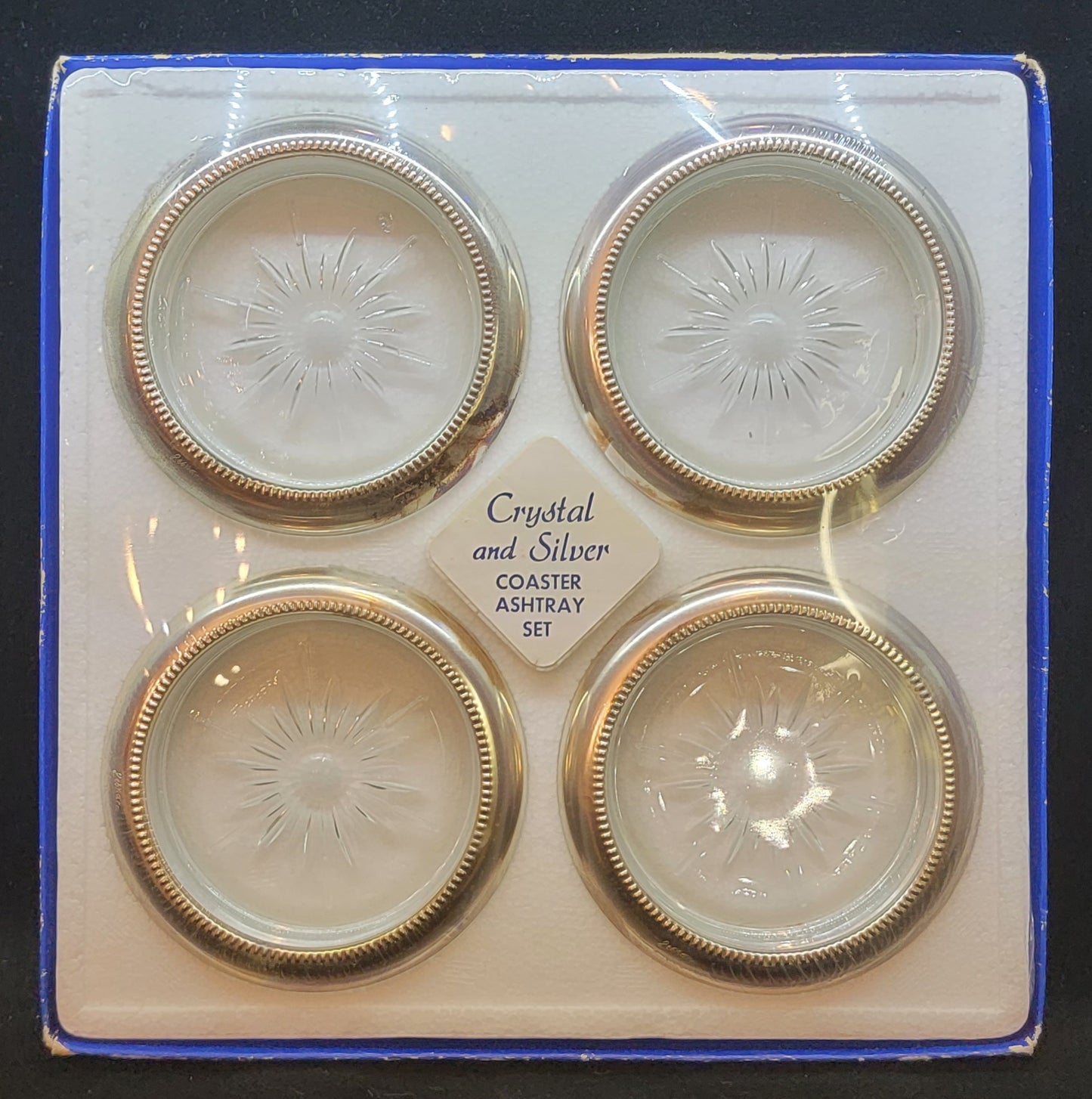 Set Of 4 Vintage Leonard Eales 1779 Crystal & Silver Coaster Ashtray