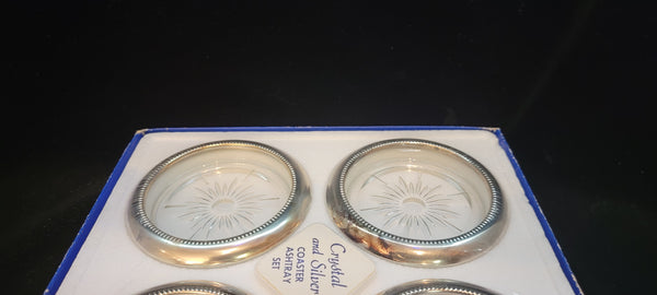 Set Of 4 Vintage Leonard Eales 1779 Crystal & Silver Coaster Ashtray