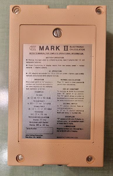 Vintage 1972 JCE Mark II Calculator