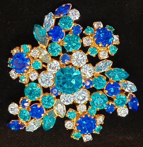 Vintage Blue & Green Austrian Crystal Brooch
