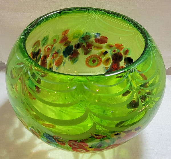 Murano Millefiori Latticino Art Glass Bowl
