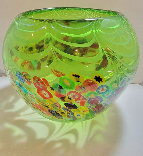 Murano Millefiori Latticino Art Glass Bowl
