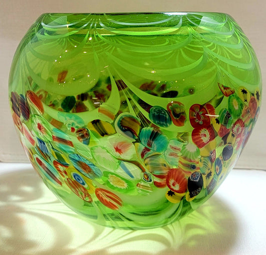Murano Millefiori Latticino Art Glass Bowl