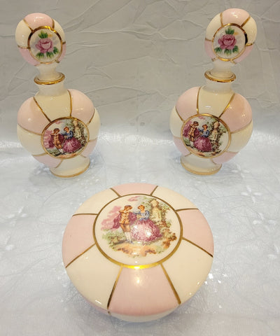 Vintage Irice Handpainted 3 Piece Dresser Set