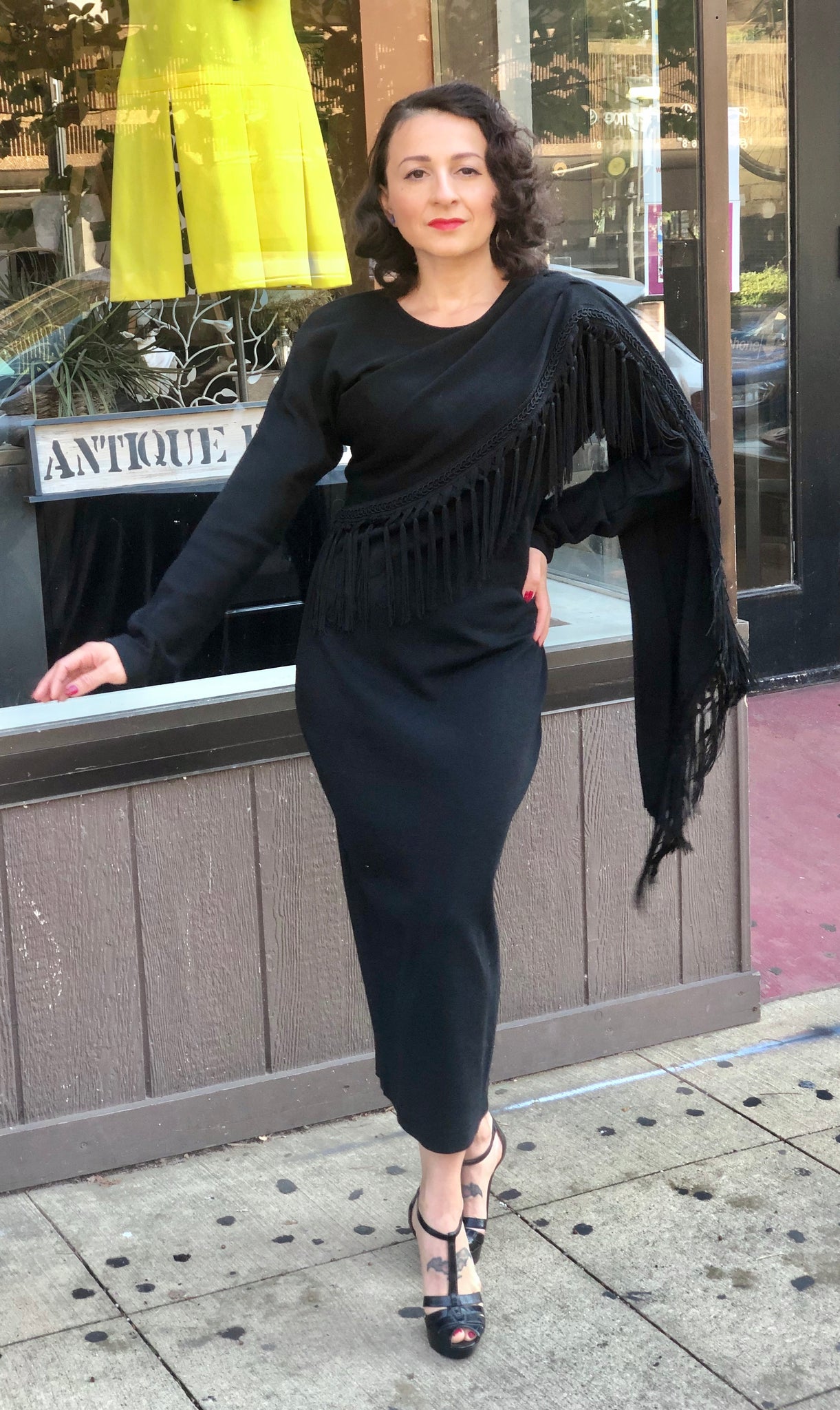 1990’s Andrea Jovine Black Wool Fringe Dress