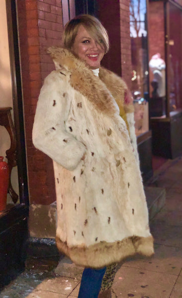 Vintage Spotted Lynx Fur Coat with Fox Fur Collar