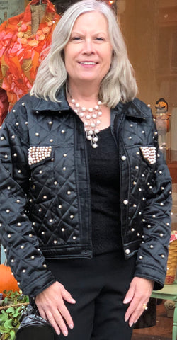 creazioni effeci black quilted pearl jacket