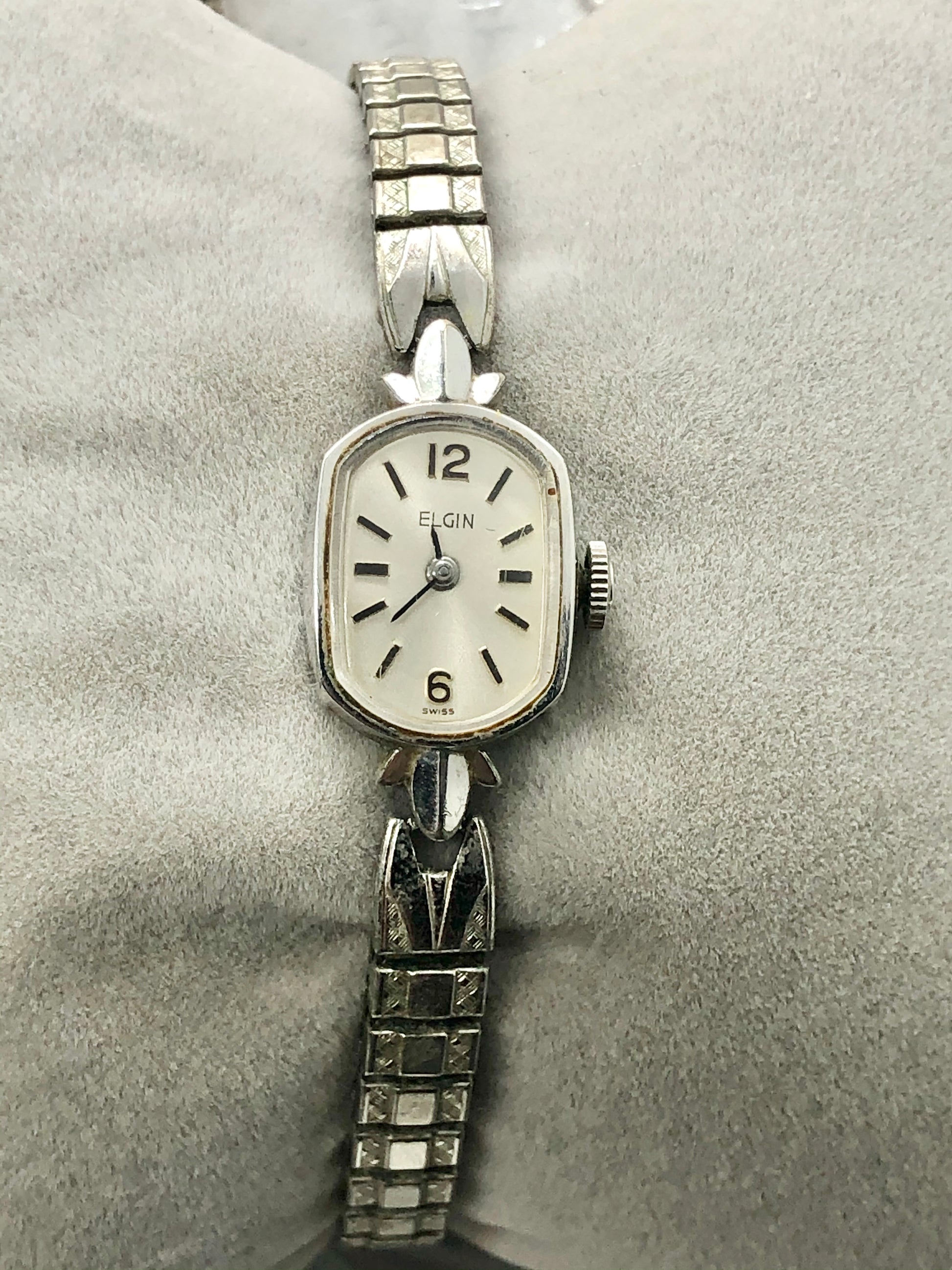Vintage Elgin 10K White RGP Bezel Windup Ladies Wrist Watch