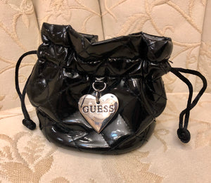 GUESS quilted black drawstring wristlet