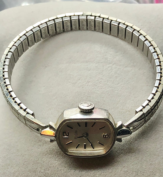 Vintage Elgin 10K White RGP Bezel Windup Ladies Wrist Watch
