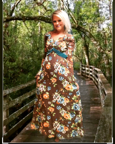 Vintage 1960’s Fall Floral Maxi Dress Gown