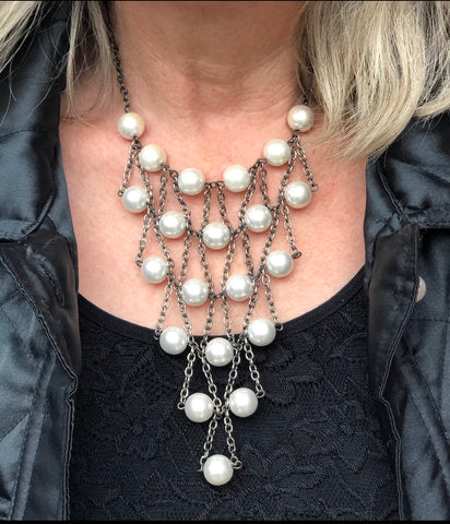 Vintage Pearl Chandelier Dangle Necklace