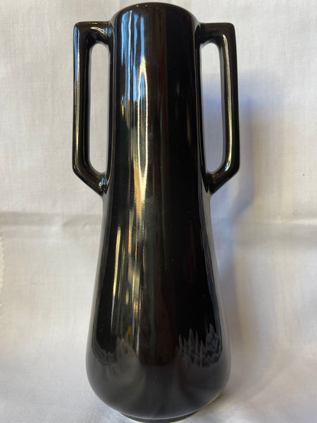 Vintage Black Haeger Pottery 2 Handle Vase
