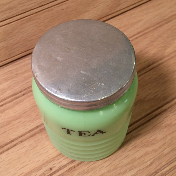 Vintage Jeannette Jadeite Green Tea Canister