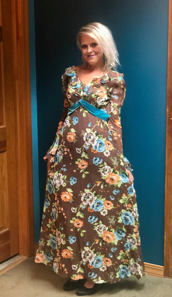 Vintage 1960’s Fall Floral Maxi Dress Gown