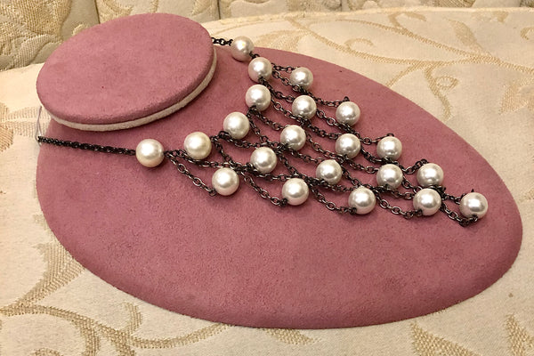 Vintage Pearl Chandelier Dangle Necklace