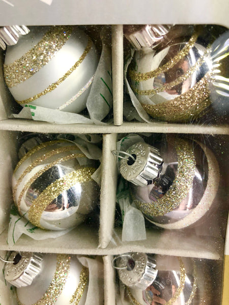 20 Christopher Radko Shiny Brite Nostalgic Silver Gold White Glass Ornaments Set