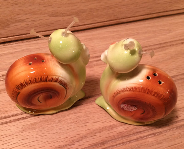 Vintage Enesco Anthropomorphic Snappy the Snail Salt and Pepper Shakers