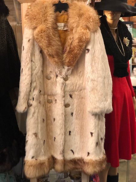 Vintage Spotted Lynx Fur Coat with Fox Fur Collar