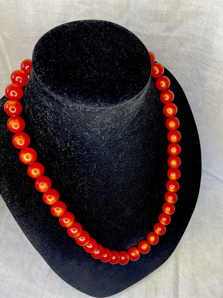 Red Moonglow Vintage Lucite Necklace