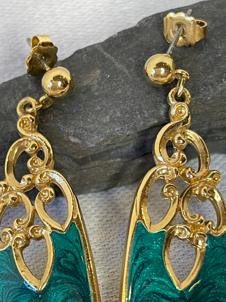 Emerald Green Vintage Enamel Earrings