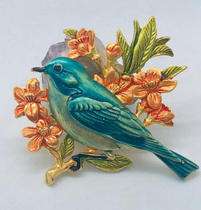 vintage signed JJ floral bluebird brooch