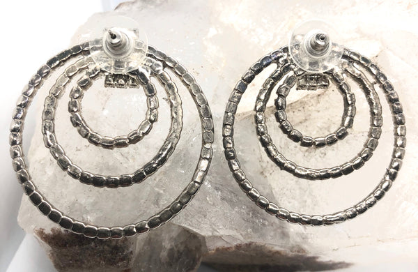 Vintage Large Rhinestone Triple Infinity Hoop Earrings 