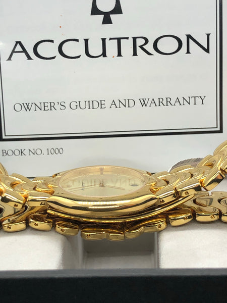 Brand New Accutron by Bulova Men's Yellow Gold Tone Dress Watch 27B27 In Box