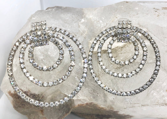 Vintage Large Rhinestone Triple Infinity Hoop Earrings 
