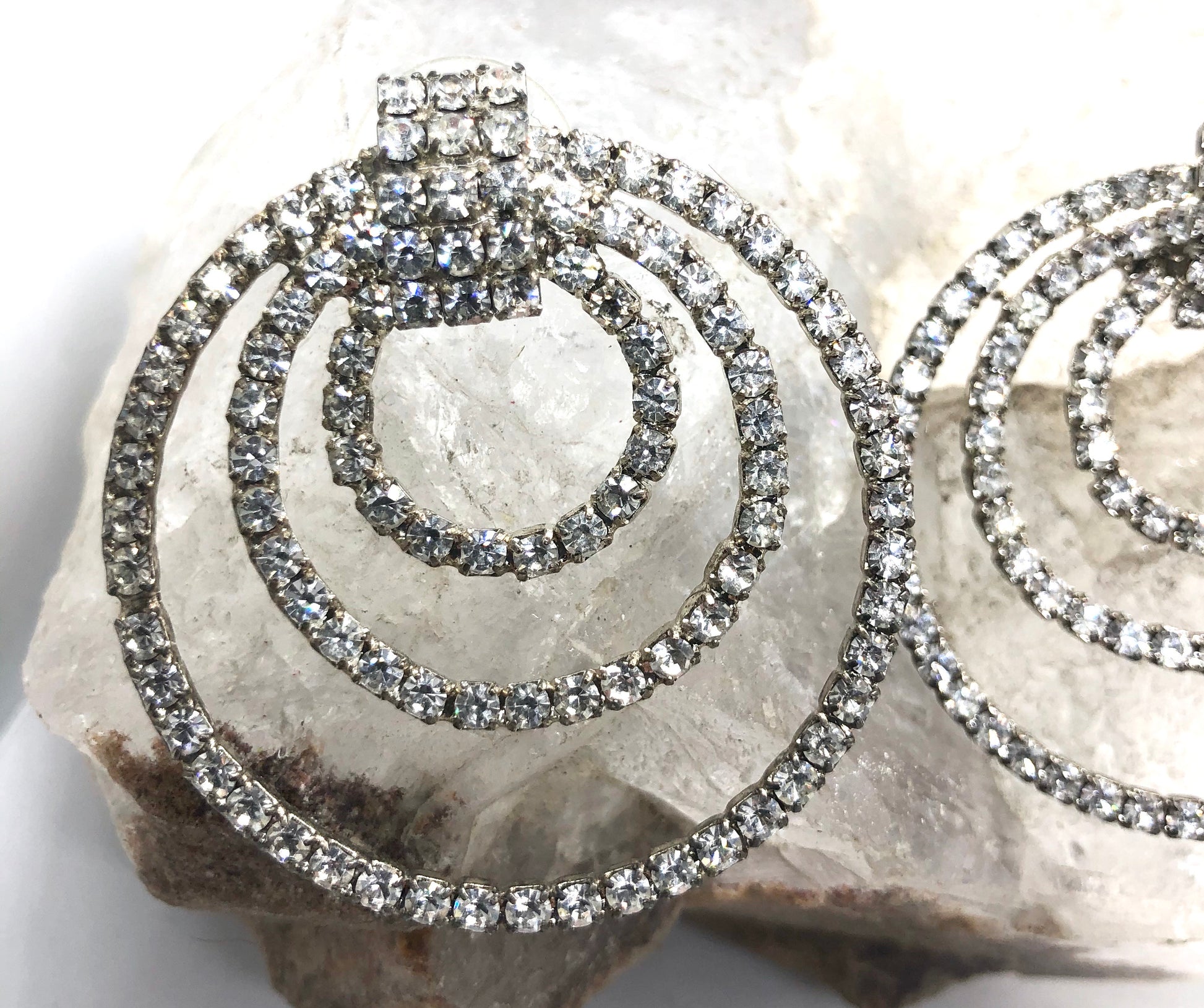 Vintage Large Rhinestone Triple Infinity Hoop Earrings 