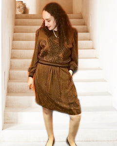 Vintage Anne Crummins Brown 2 Piece Sweater and Skirt