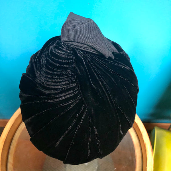 Vintage Black Velvet Pillbox Hat